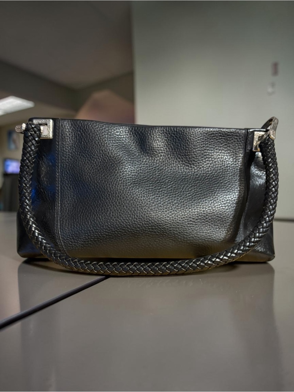Vintage Brighton A 350675 Black Pebbled Leather Handbag Shoulder Bag Purse